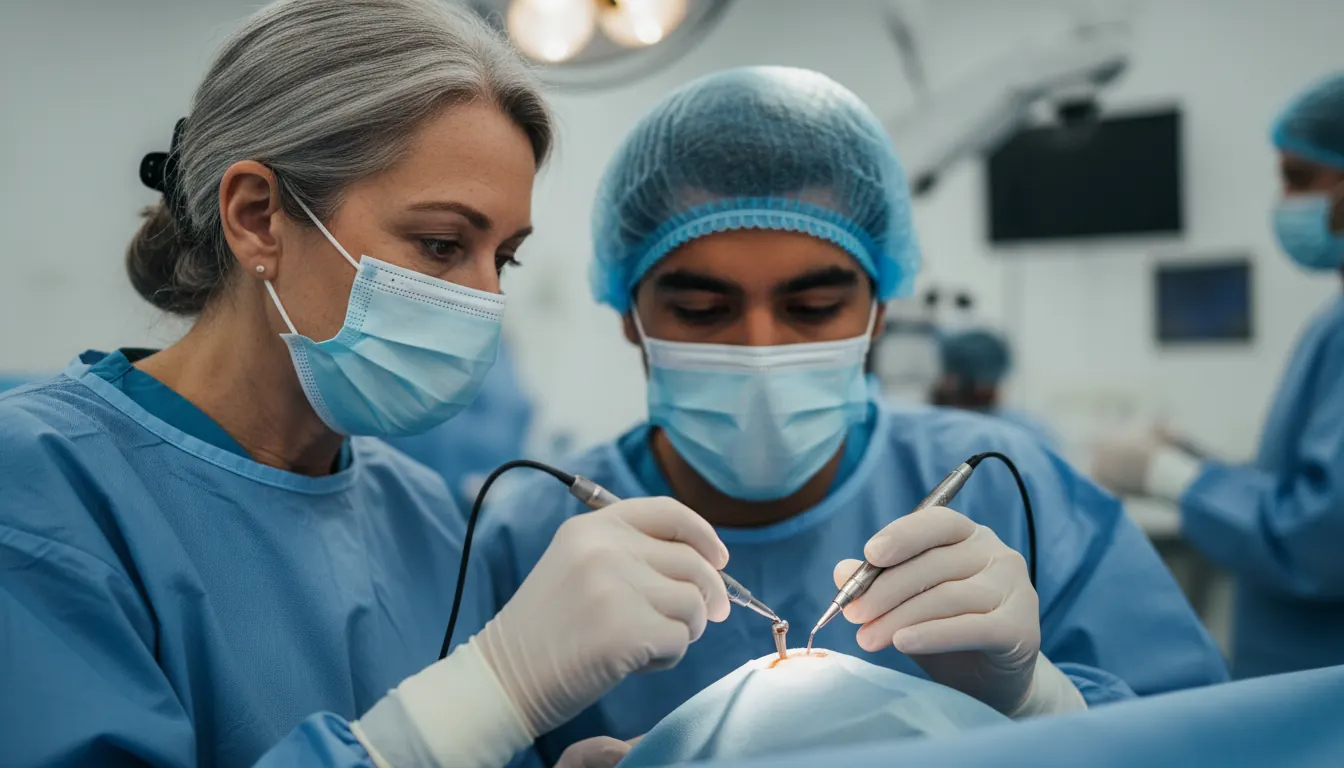 International ophthalmology mentor teaching surgical techniques to local resident in training program